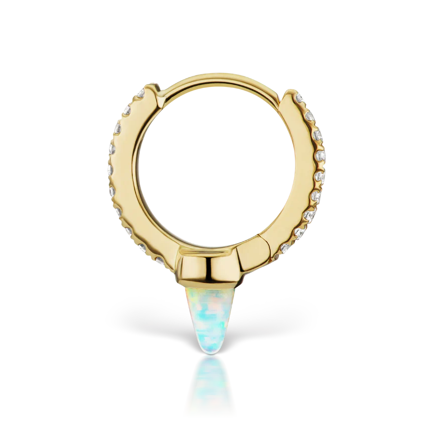 Single Short Opal Spike Diamond Eternity Hoop Earring - Image 16