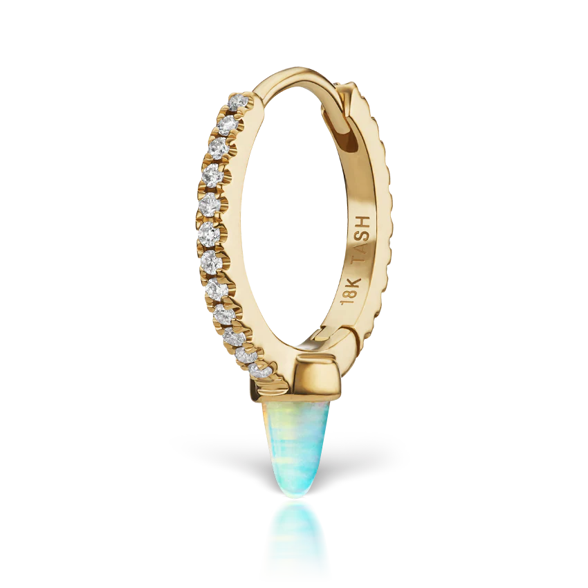 Single Short Opal Spike Diamond Eternity Hoop Earring - Image 18