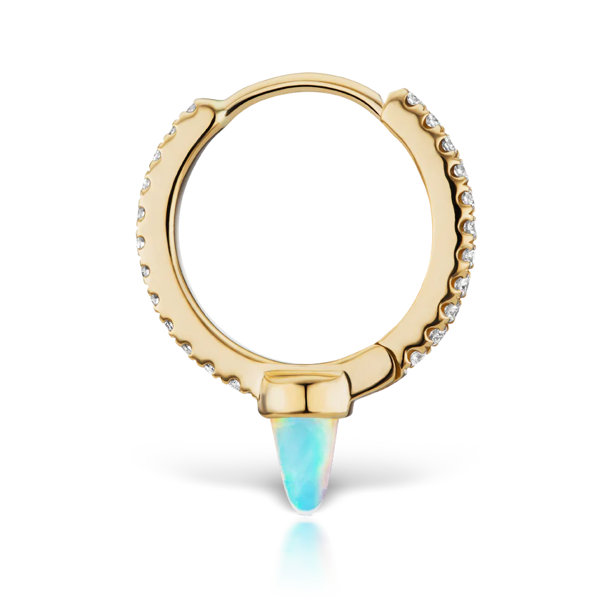 Single Short Opal Spike Diamond Eternity Hoop Earring - Image 19