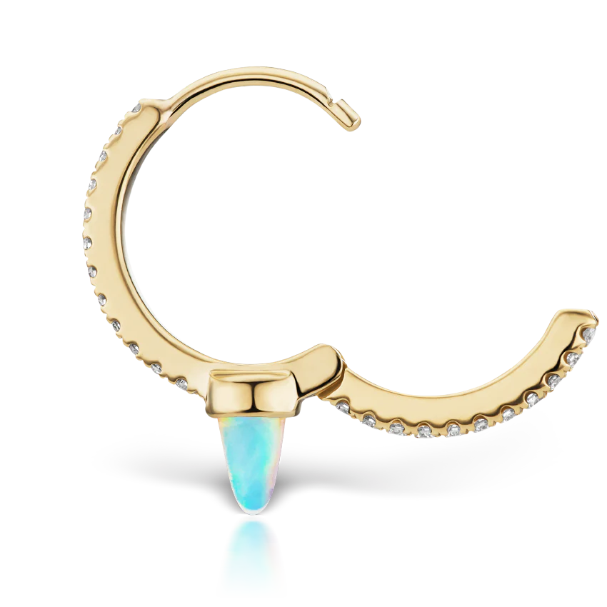 Single Short Opal Spike Diamond Eternity Hoop Earring - Image 20