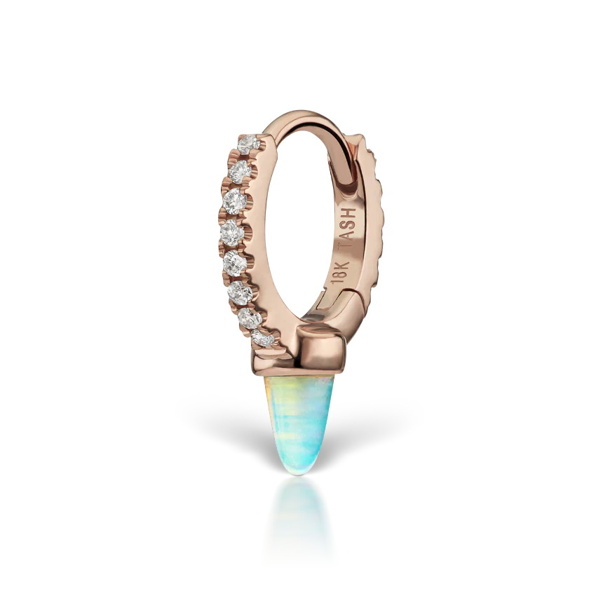 Single Short Opal Spike Diamond Eternity Hoop Earring - Image 21