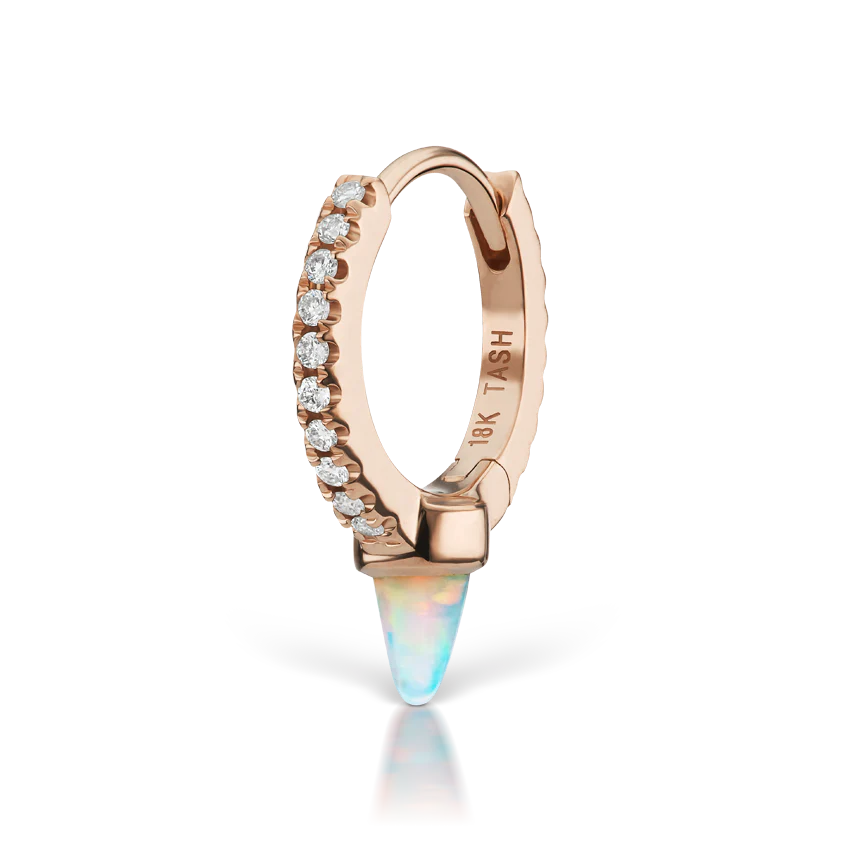 Single Short Opal Spike Diamond Eternity Hoop Earring - Image 25