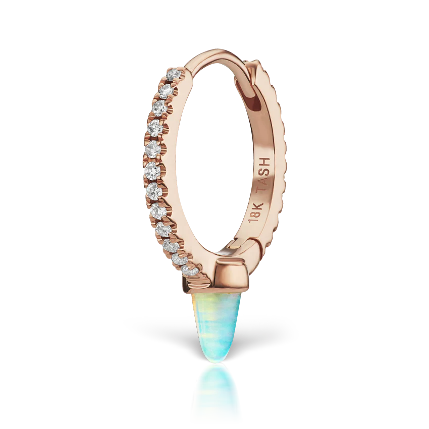 Single Short Opal Spike Diamond Eternity Hoop Earring - Image 28