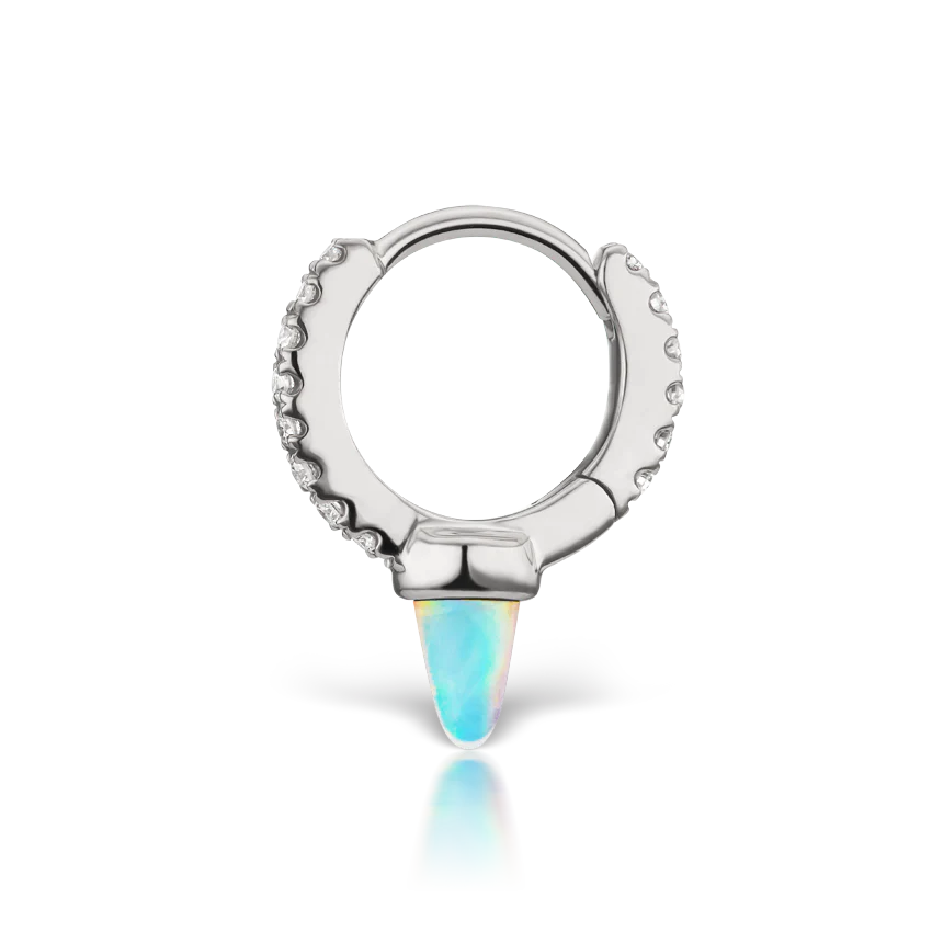 Single Short Opal Spike Diamond Eternity Hoop Earring - Image 3