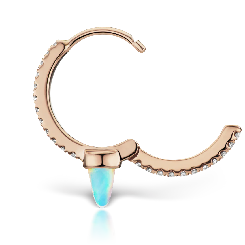 Single Short Opal Spike Diamond Eternity Hoop Earring - Image 30
