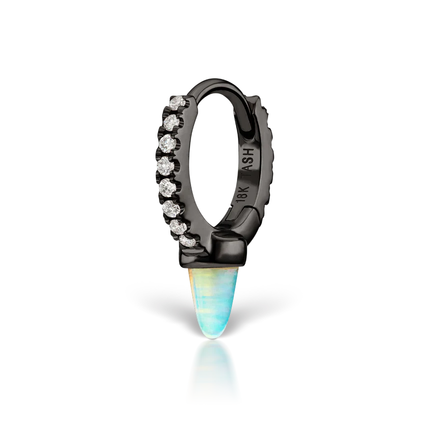 Single Short Opal Spike Diamond Eternity Hoop Earring - Image 31