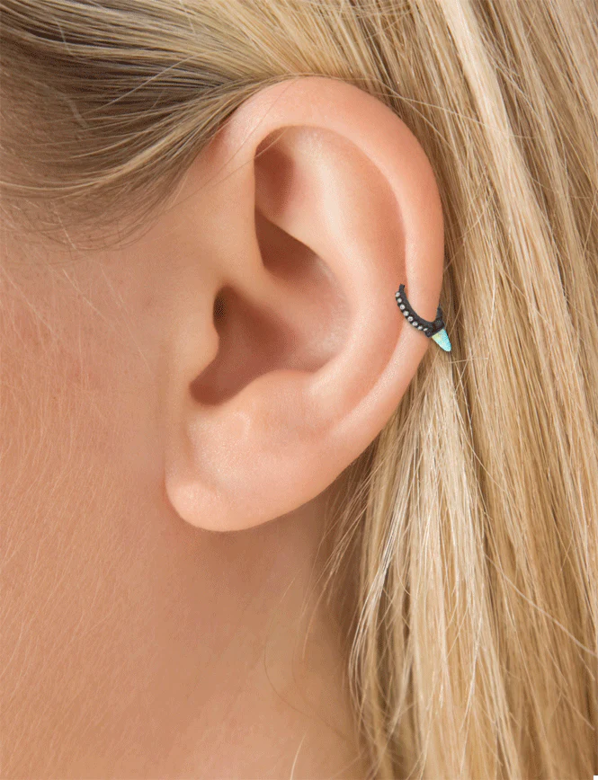 Single Short Opal Spike Diamond Eternity Hoop Earring - Image 33