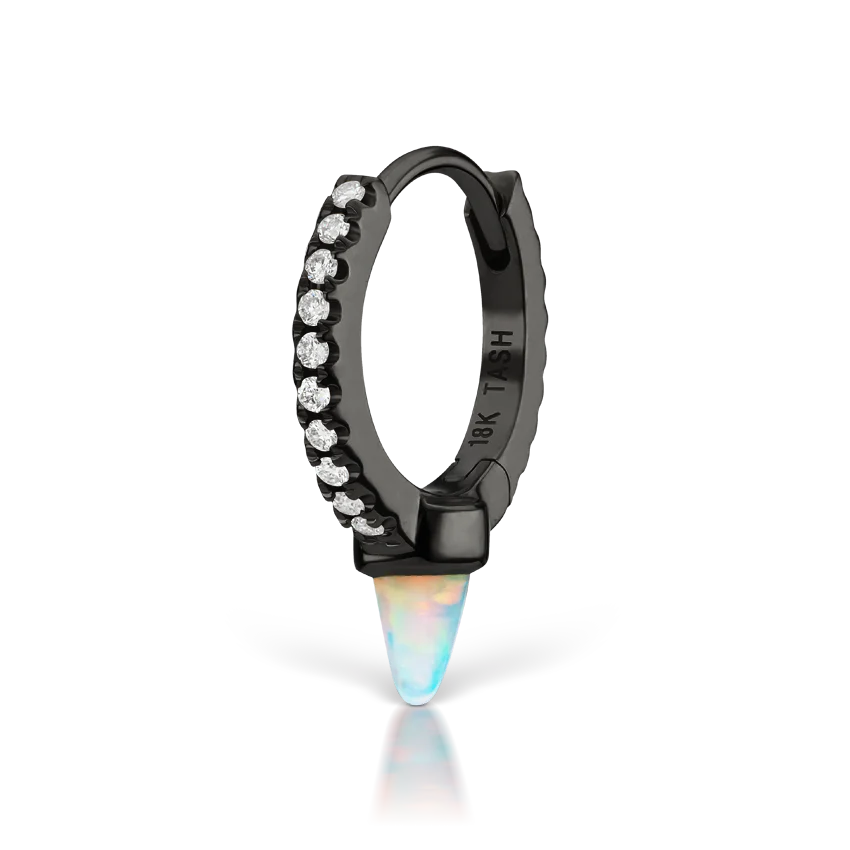 Single Short Opal Spike Diamond Eternity Hoop Earring - Image 34