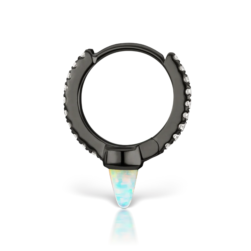Single Short Opal Spike Diamond Eternity Hoop Earring - Image 35