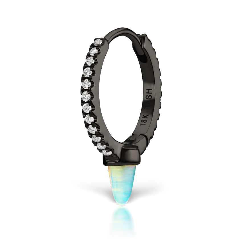 Single Short Opal Spike Diamond Eternity Hoop Earring - Image 37
