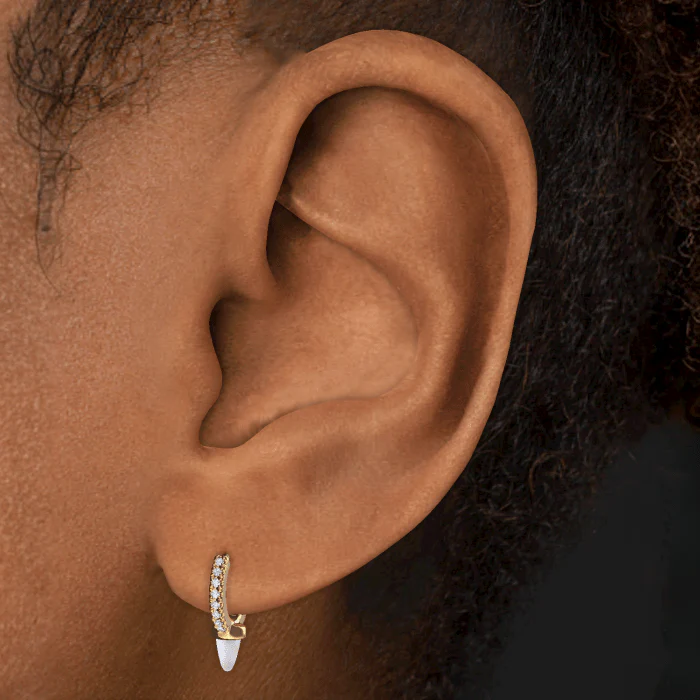 Single Short Opal Spike Diamond Eternity Hoop Earring - Image 5