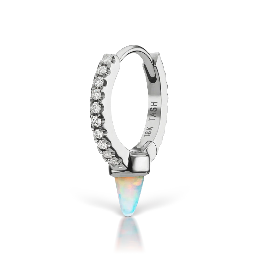 Single Short Opal Spike Diamond Eternity Hoop Earring - Image 6