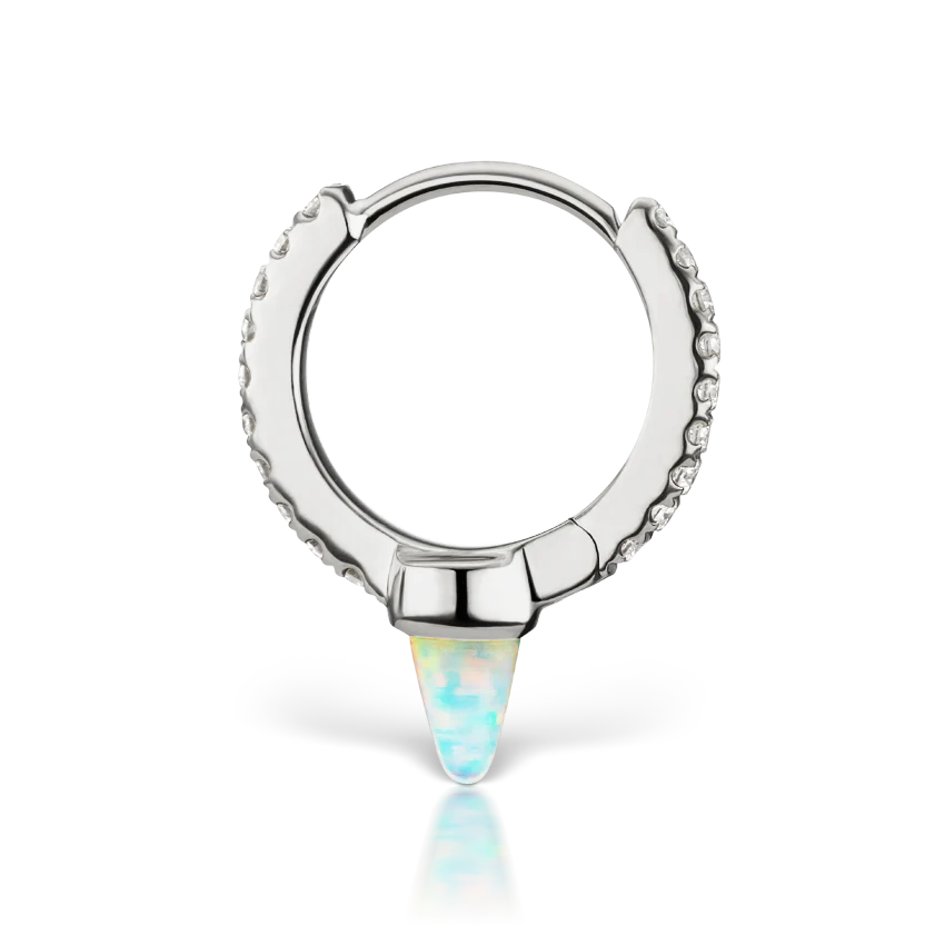 Single Short Opal Spike Diamond Eternity Hoop Earring - Image 7