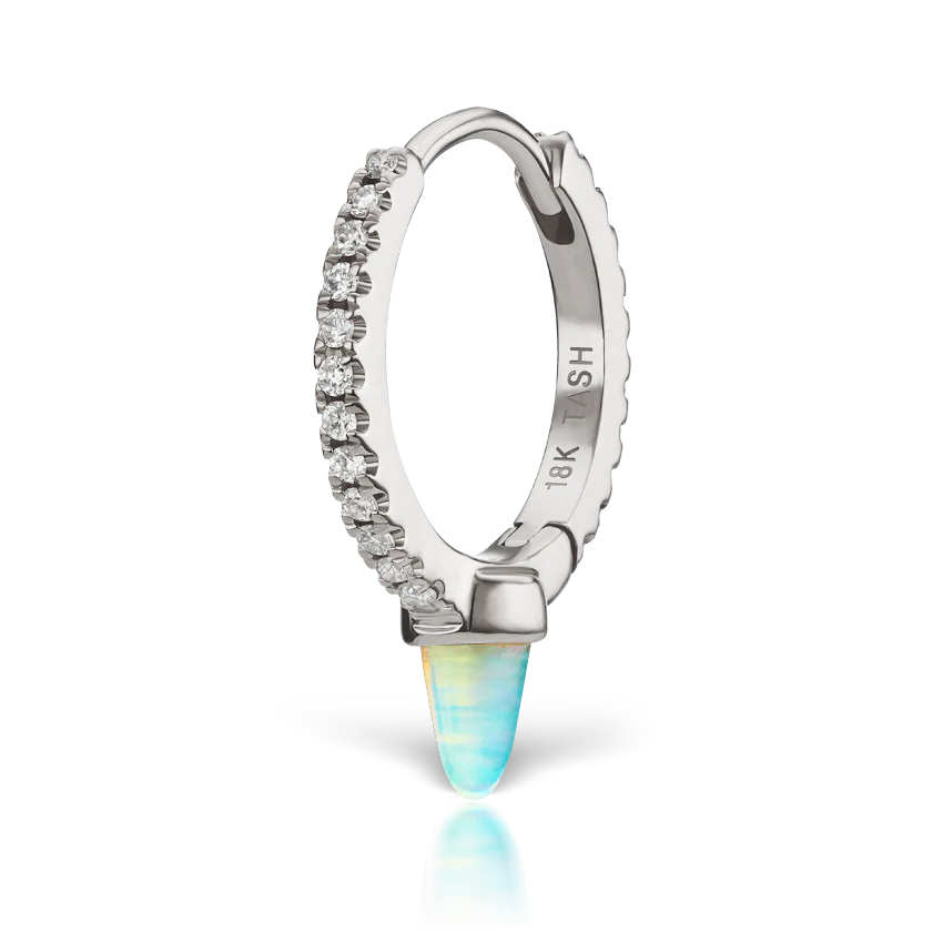 Single Short Opal Spike Diamond Eternity Hoop Earring - Image 8