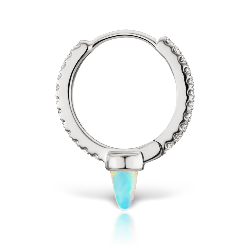 Single Short Opal Spike Diamond Eternity Hoop Earring - Image 9