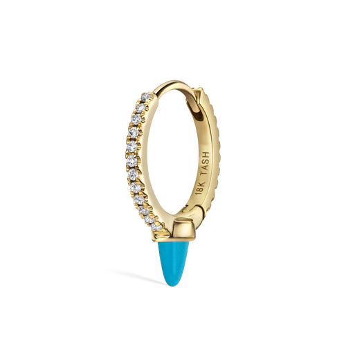 Single Short Turquoise Spike Diamond Eternity Hoop Earring - Image 10