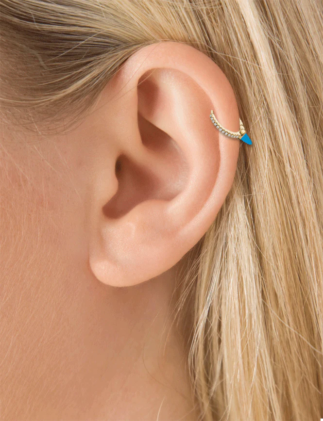 Single Short Turquoise Spike Diamond Eternity Hoop Earring - Image 11
