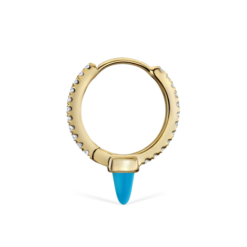 Single Short Turquoise Spike Diamond Eternity Hoop Earring - Image 12