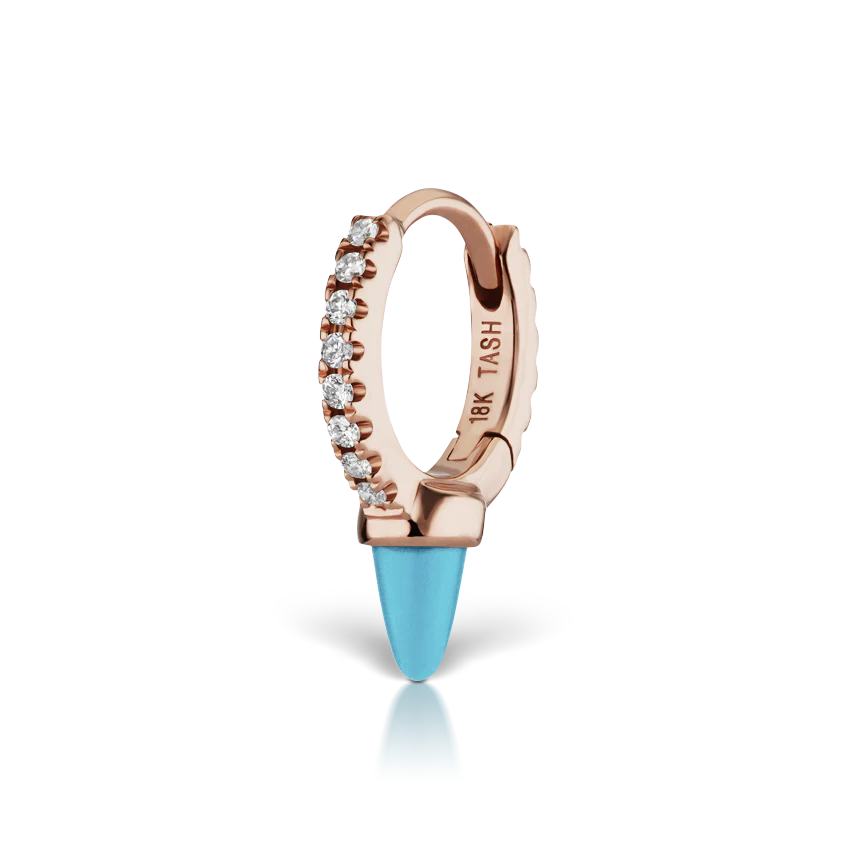 Single Short Turquoise Spike Diamond Eternity Hoop Earring - Image 13