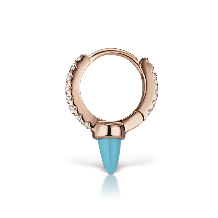 Single Short Turquoise Spike Diamond Eternity Hoop Earring - Image 14