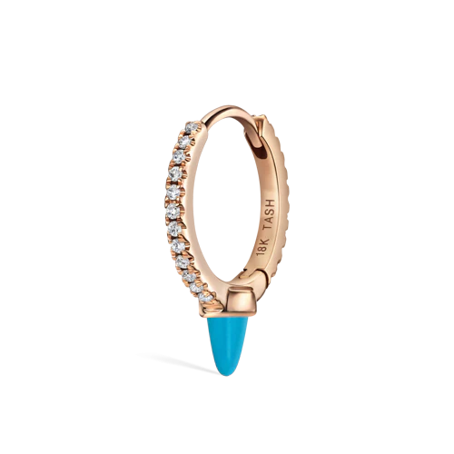 Single Short Turquoise Spike Diamond Eternity Hoop Earring - Image 16