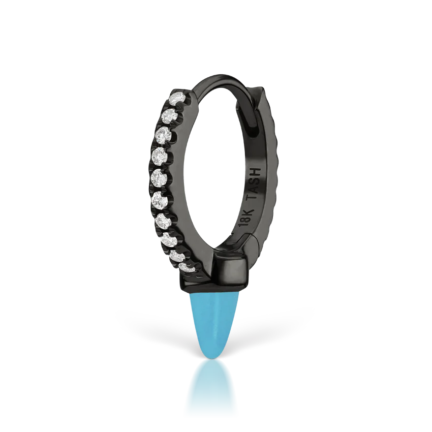 Single Short Turquoise Spike Diamond Eternity Hoop Earring - Image 18