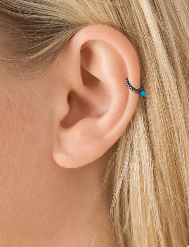 Single Short Turquoise Spike Diamond Eternity Hoop Earring - Image 19