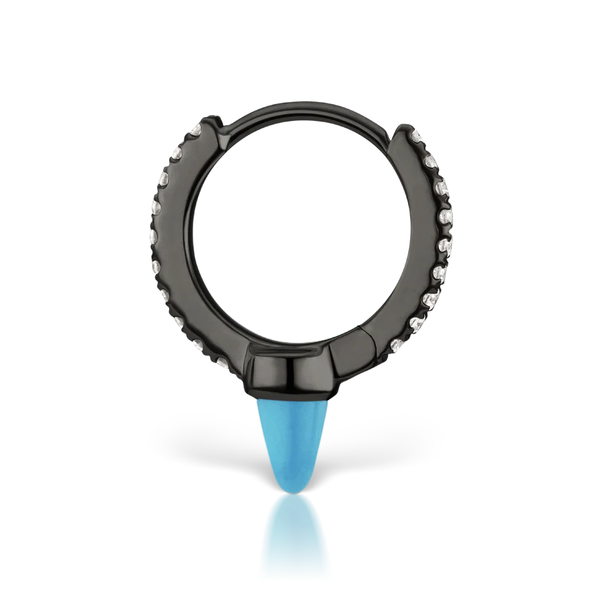 Single Short Turquoise Spike Diamond Eternity Hoop Earring - Image 20