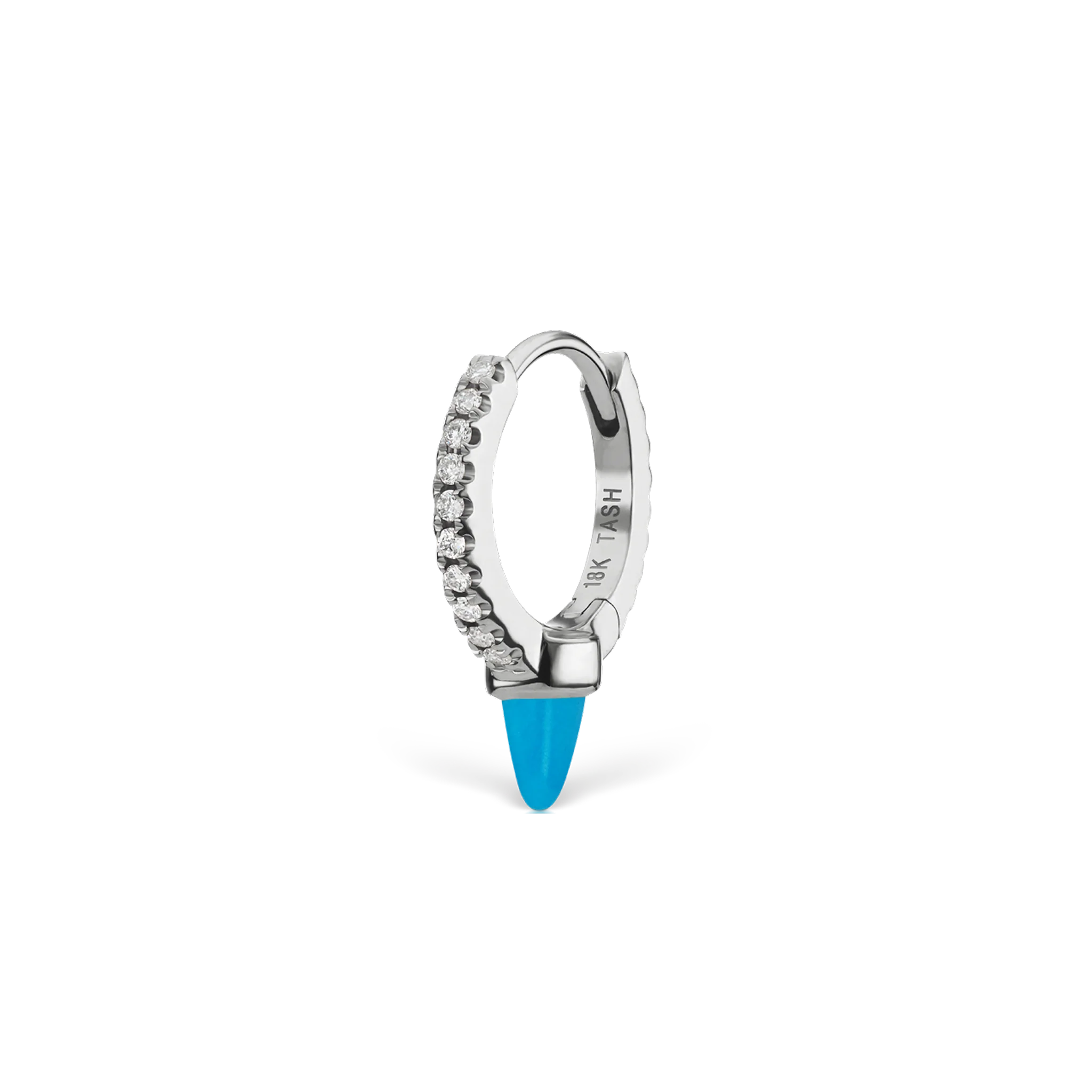 Single Short Turquoise Spike Diamond Eternity Hoop Earring - Image 21