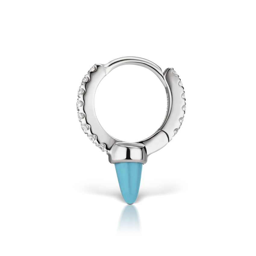 Single Short Turquoise Spike Diamond Eternity Hoop Earring - Image 3