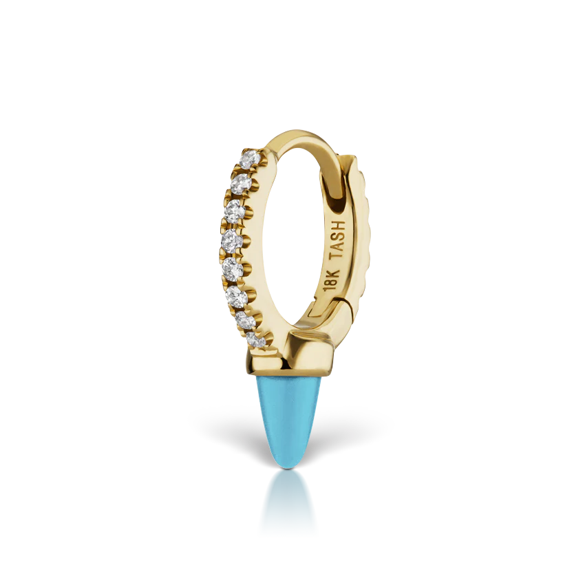 Single Short Turquoise Spike Diamond Eternity Hoop Earring - Image 7