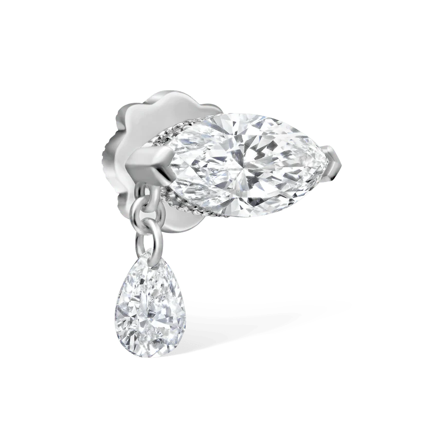 Single Teardrop Marquise Diamond Threaded Stud Earring