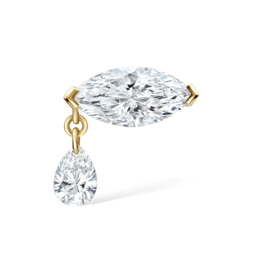 Single Teardrop Marquise Diamond Threaded Stud Earring - Image 10