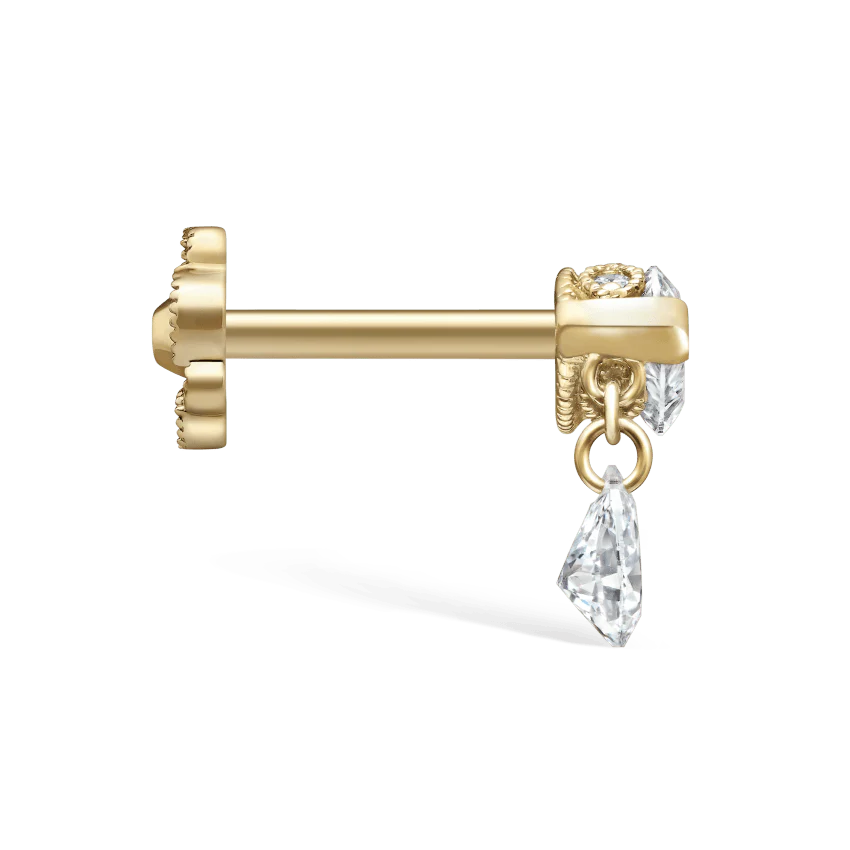 Single Teardrop Marquise Diamond Threaded Stud Earring - Image 11