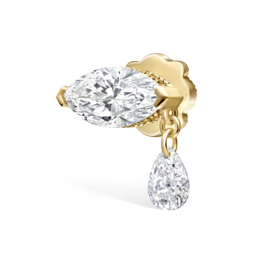 Single Teardrop Marquise Diamond Threaded Stud Earring - Image 13