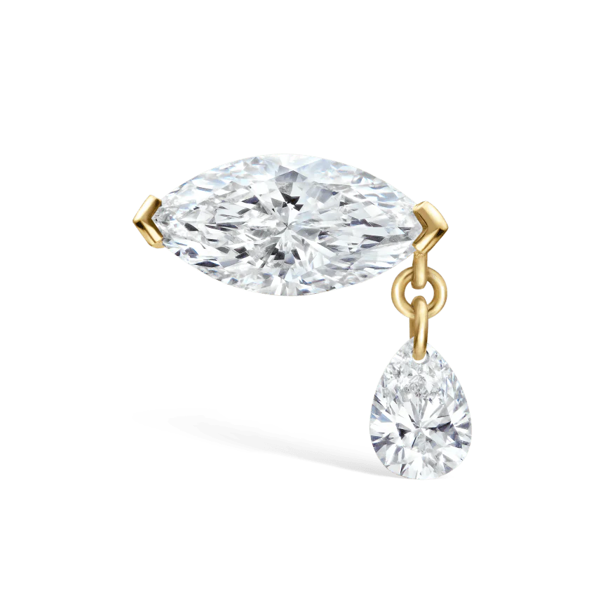 Single Teardrop Marquise Diamond Threaded Stud Earring - Image 14