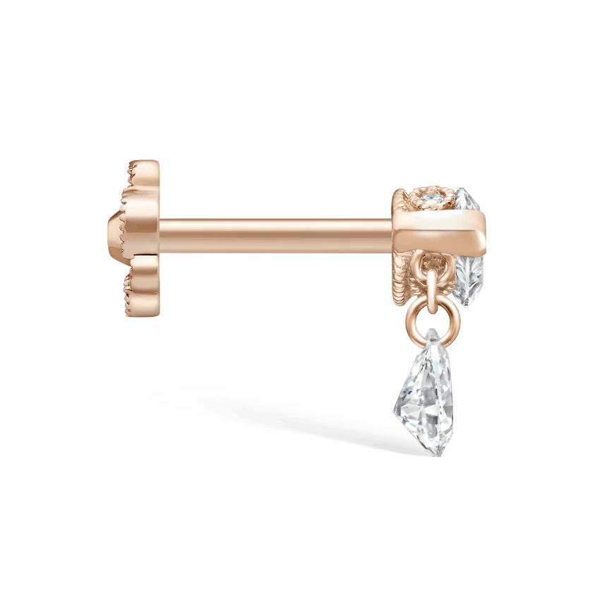 Single Teardrop Marquise Diamond Threaded Stud Earring - Image 18