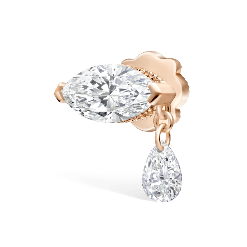 Single Teardrop Marquise Diamond Threaded Stud Earring - Image 20