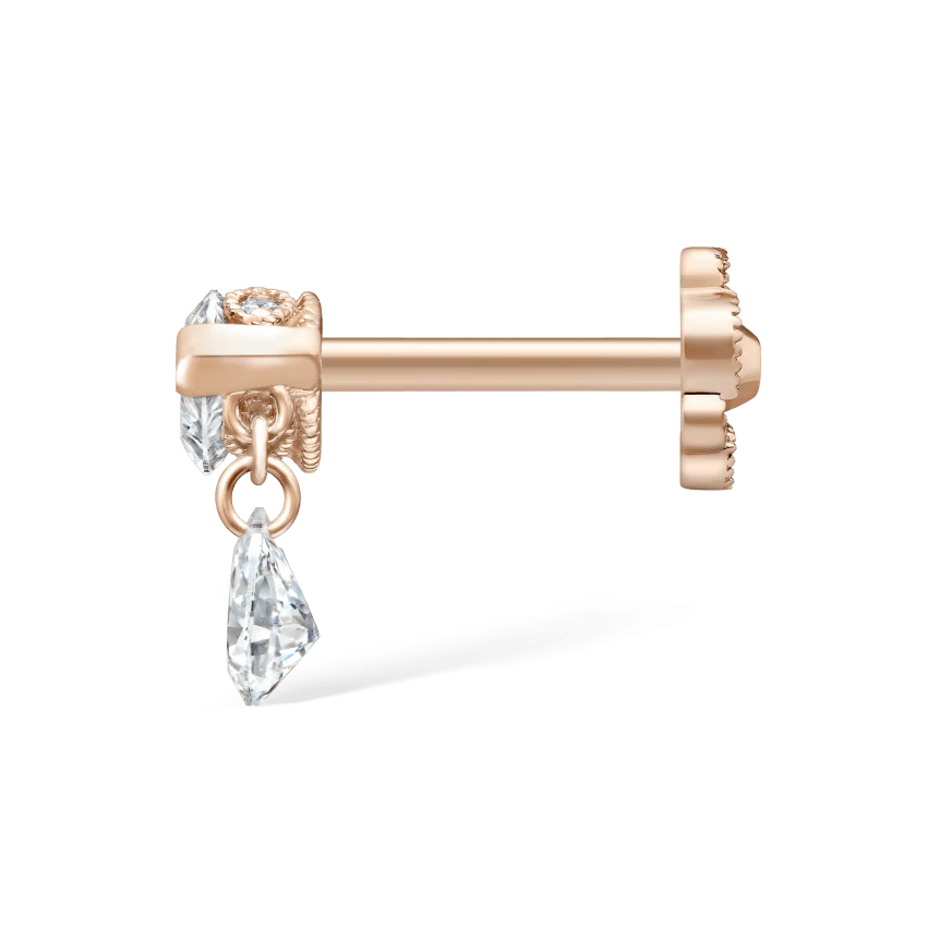Single Teardrop Marquise Diamond Threaded Stud Earring - Image 22