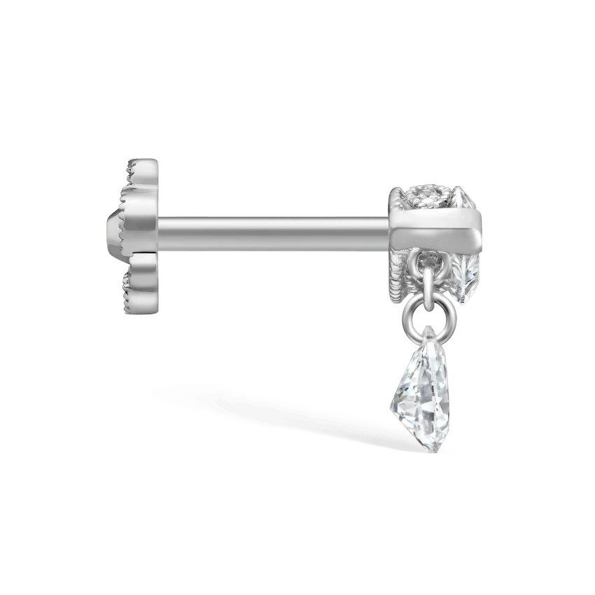 Single Teardrop Marquise Diamond Threaded Stud Earring - Image 4