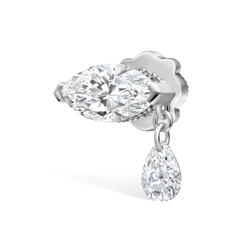 Single Teardrop Marquise Diamond Threaded Stud Earring - Image 6