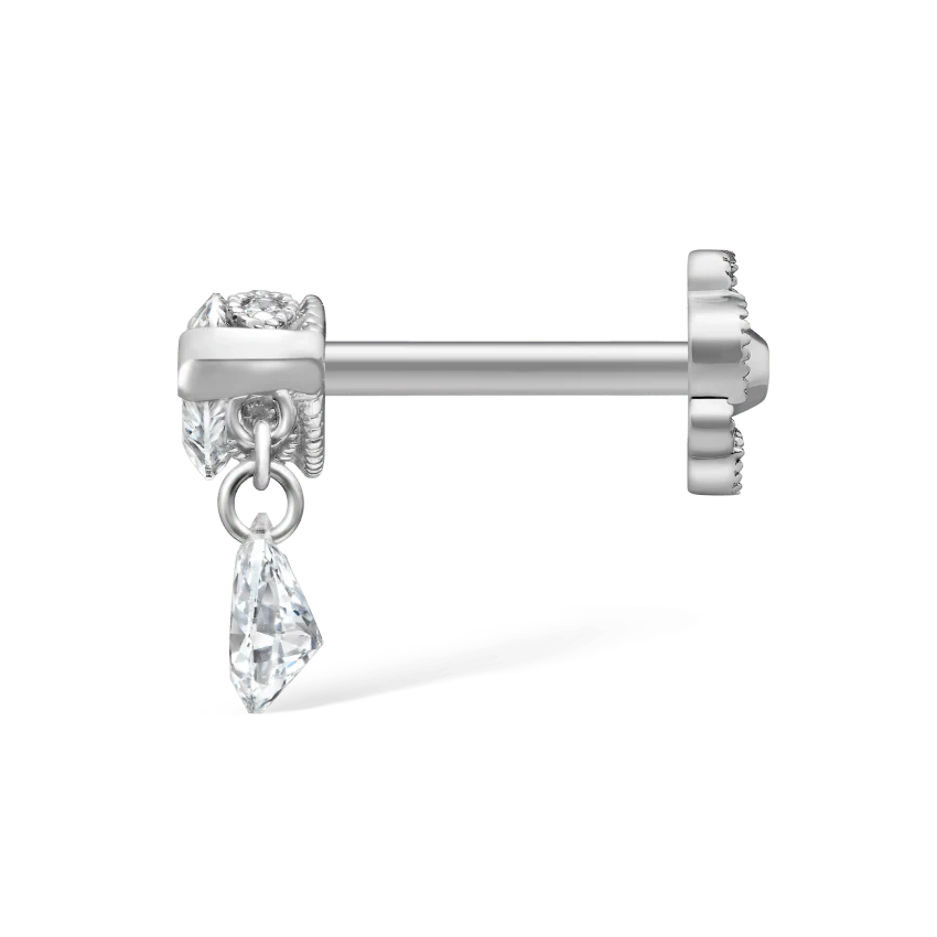 Single Teardrop Marquise Diamond Threaded Stud Earring - Image 8
