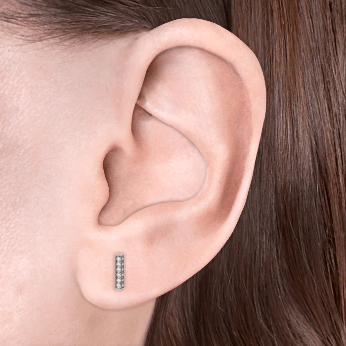 Square Diamond Pavé Bar Threaded Stud Earring - Image 17