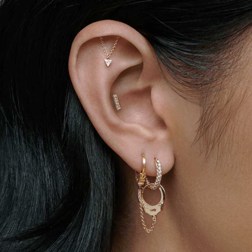 Square Diamond Pavé Bar Threaded Stud Earring - Image 28