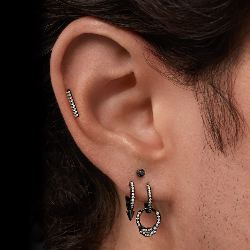 Square Diamond Pavé Bar Threaded Stud Earring - Image 32