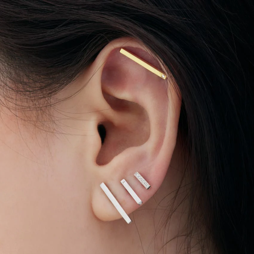 Square Diamond Pavé Bar Threaded Stud Earring - Image 41