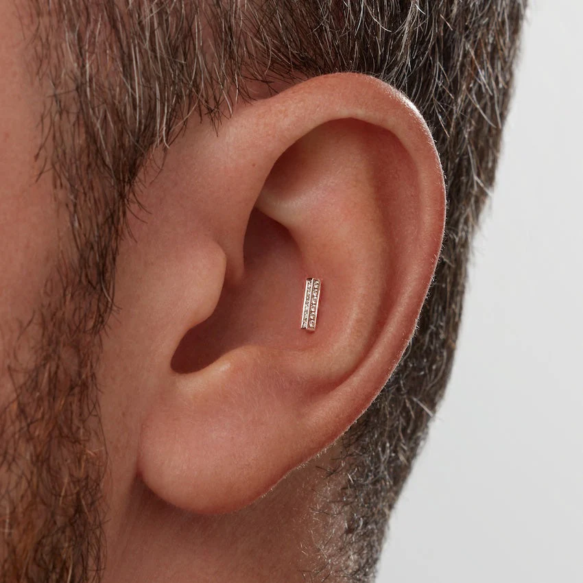 Square Diamond Pavé Bar Threaded Stud Earring With Titanium Backing - Image 27