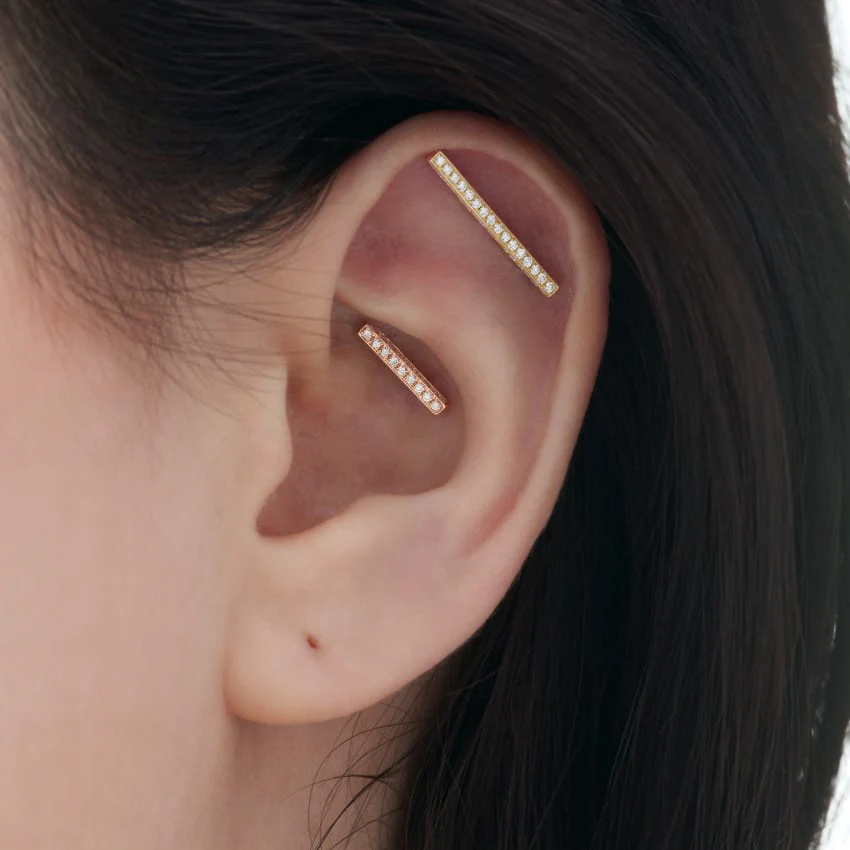 Square Diamond Pavé Bar Threaded Stud Earring With Titanium Backing - Image 35