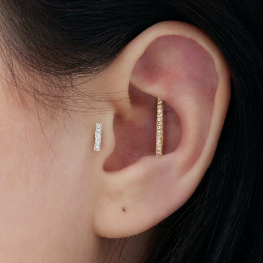 Square Diamond Pavé Bar Threaded Stud Earring With Titanium Backing - Image 36