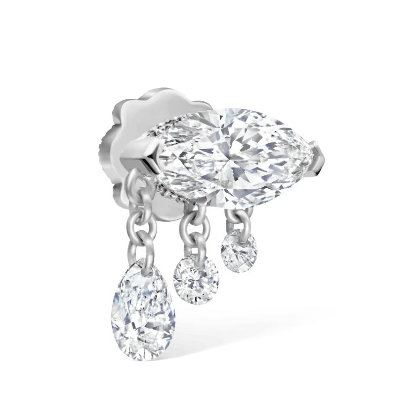 Triple Teardrop Marquise Diamond Threaded Stud Earring